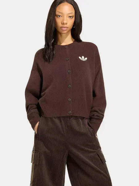Adidas Originals cardigan pentru femei Essentials Knit maro