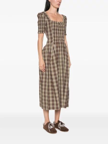 Rochie midi Damson Madder în carouri maro