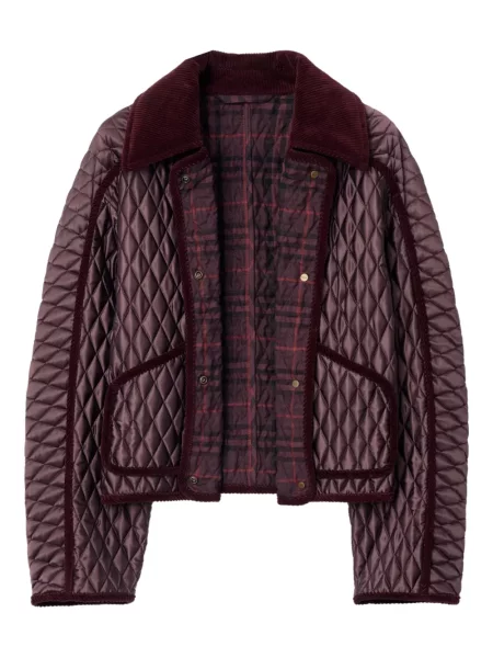 Geacă cu puf Burberry de catifea cord roșu