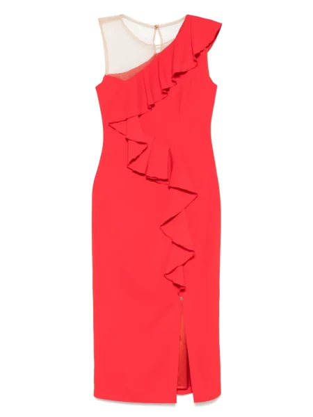 Rochie midi Nissa cu volane până la genunchi de costum roșu