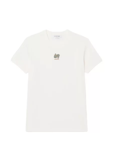 Tricou Lacoste cu broderie din jerseu alb