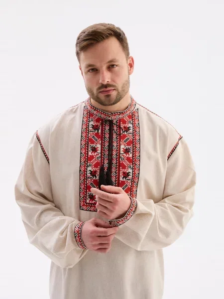 Рубашка Merezhka с вышивкой бежевая