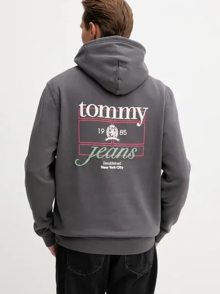 Geacă de blugi Tommy Jeans cu glugă gri