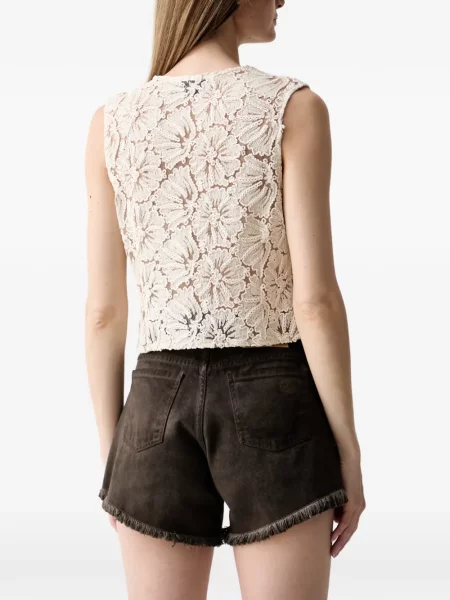 Top Haveone cu model floral cu decolteu în V din dantelă