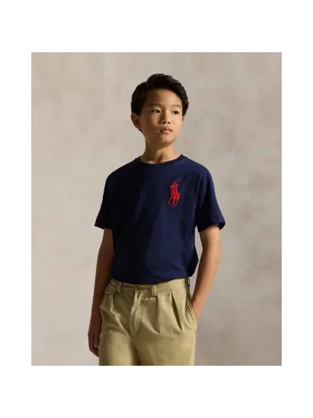 Koszulka z krótkim rękawem junior Ralph Lauren Big Pony granatowy S czerwony