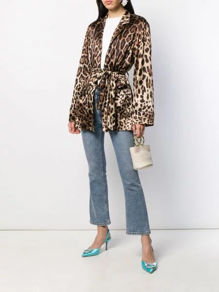 Saténová leopardí košile Dolce & Gabbana s potiskem hnědá