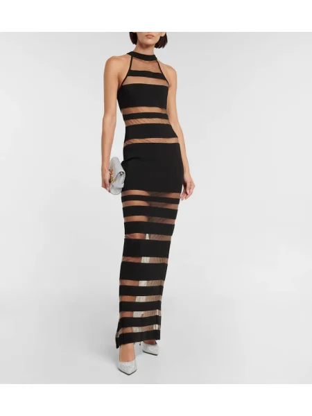 Hálós halter nyakú ruha Balmain fekete