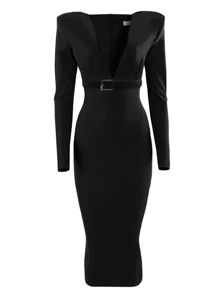 Rochie midi Vestiaire D'un Oiseau Libre cu decolteu în V până la genunchi de costum negru