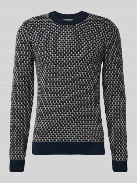 Sweter z dzianiny z okrągłym dekoltem model ‘DONG’ Blend granatowy