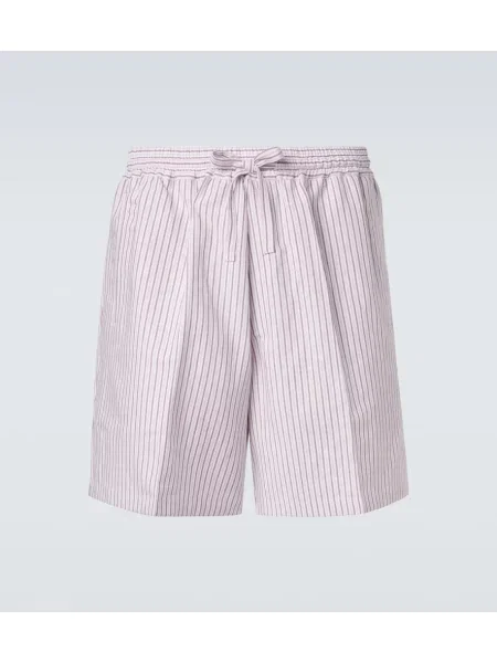 Pantaloni scurți Umit Benan de mătase cu dungi bej