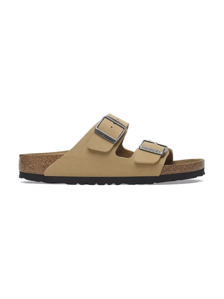 Birkenstock papuci din nubuc Arizona Birkibuc bej alb
