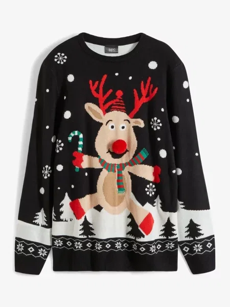 Sweter z bożonarodzeniowym motywem czarny