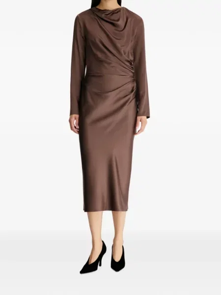 Rochie midi Loulou De Saison din satin drapată maro