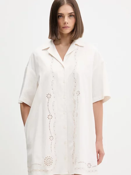 Tommy Jeans rochie de vară cu amestec de in bej