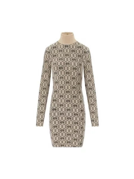 Dzianinowa sukienka Elisabetta Franchi z dekoltem w serek garniturowa beżowa