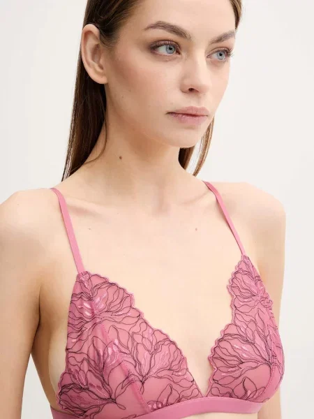 Samsoe Samsoe sutien SAAUDREY dantela cu imprimeu roz