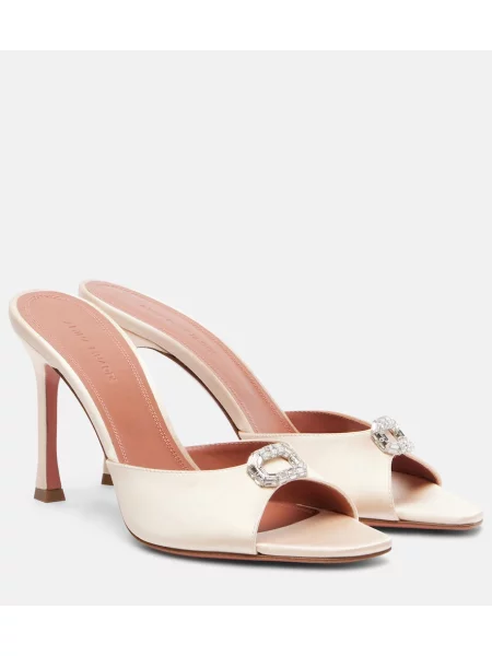 Papuci tip mules Amina Muaddi din satin bej