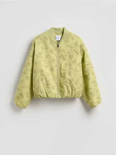 Reserved Kurtka bomberka z haftem zielony