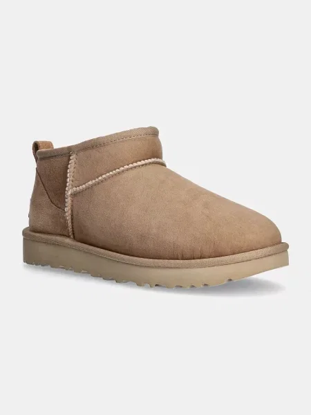 UGG cizme de zăpadă din piele întoarsă Classic Ultra Mini culoarea: maro