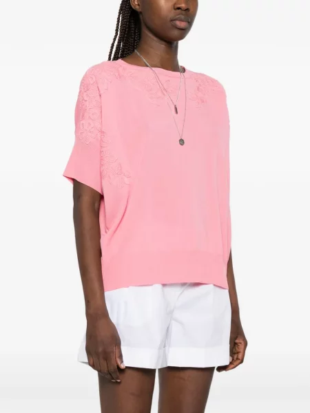 Koszulka Ermanno Firenze w kwiatki koronkowa różowa