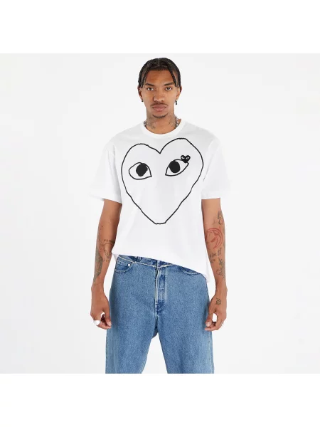 Коротка футболка Comme Des Garcons Play з коротким рукавом з сердечками біла