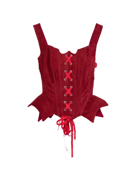 Top Mitiliane Couture cu șireturi din piele de căprioară roșu