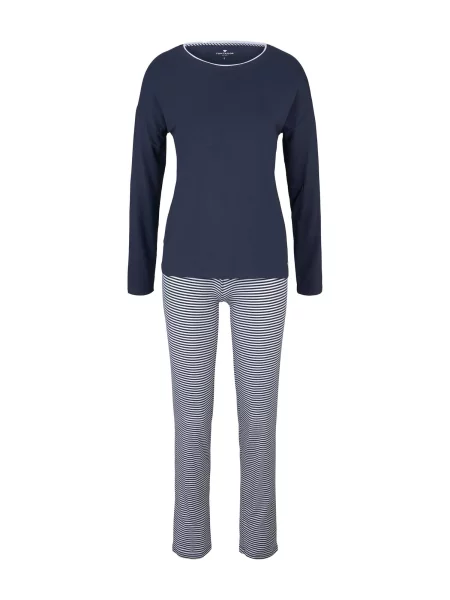 TOM TAILOR Pijama bleumarin alb