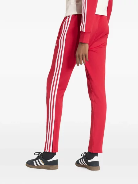 Pantaloni Adidas alergare cu broderie din satin negru
