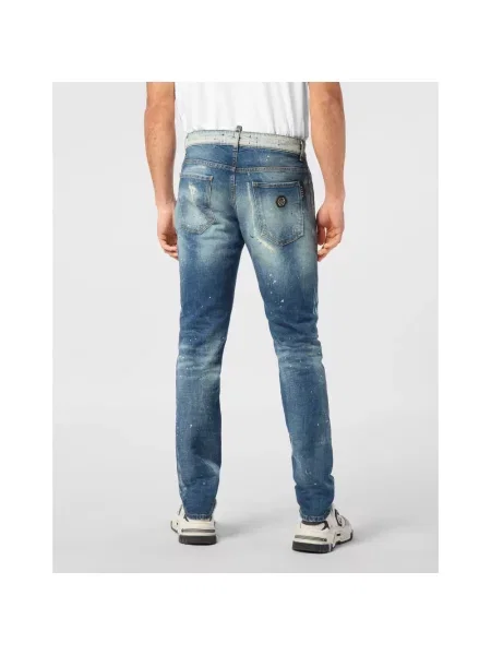 Jeansy straight leg Philipp Plein z wzorem paisley niebieskie