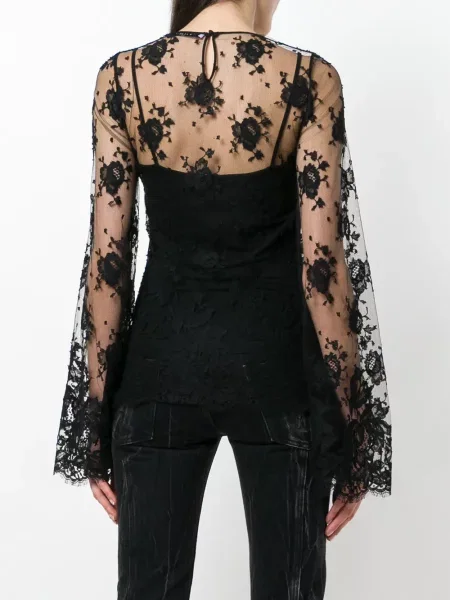 Bluză Givenchy cu model floral transparente din dantelă negru