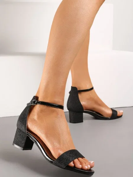 Sandale Cu Sclipici Pe Bloc Cu Bareta la Glezna Viatera negre