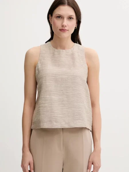 Блуза с лен United Colors of Benetton дамска с десен бежово