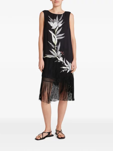 Rochie mini Temperley London cu franjuri cu model floral negru