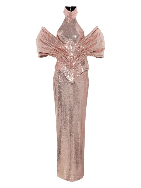 Maksi sukienka maxi Mitiliane Couture z gorsetem garniturowa złota