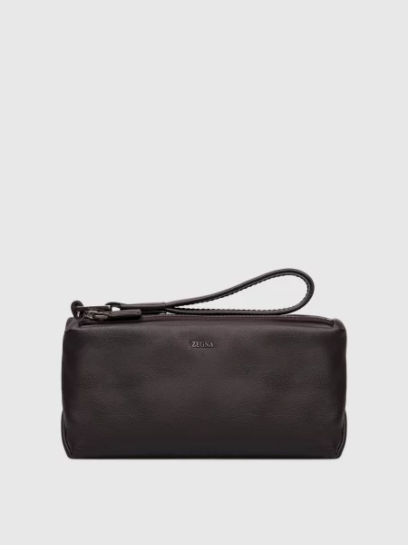 Кожаная косметичка Ermenegildo Zegna коричневая