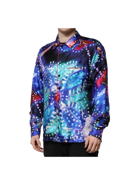 Jedwabna koszula dżinsowa Dolce And Gabbana z nadrukiem casual