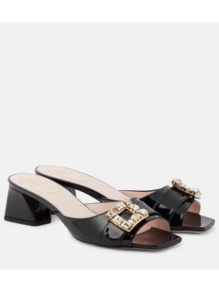 Papuci tip mules Roger Vivier din piele de lac negru