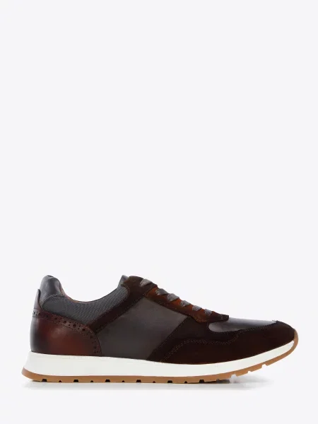 Sneakersy z dwóch rodzajów skór cieniowane brązowo-szare szare
