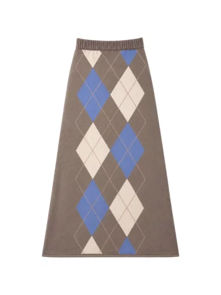 Fustă midi Chinti & Parker tricotate cu model argyle maro
