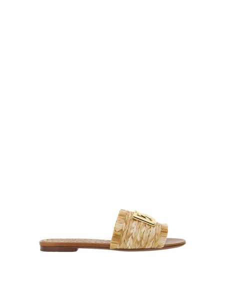Klapki Dolce And Gabbana skórzane plecione beżowe