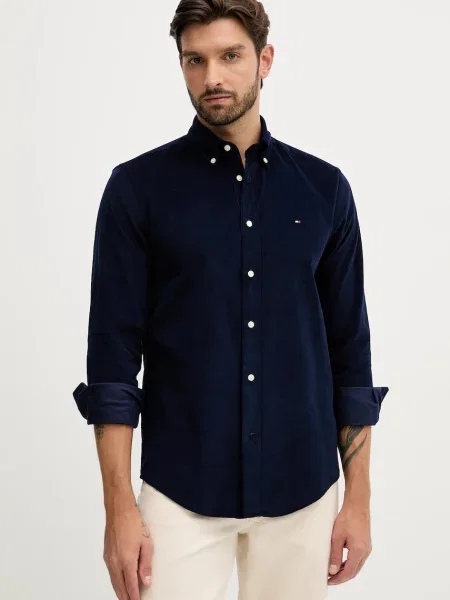 Tommy Hilfiger koszula sztruksowa granatowy regular z kołnierzykiem button-down