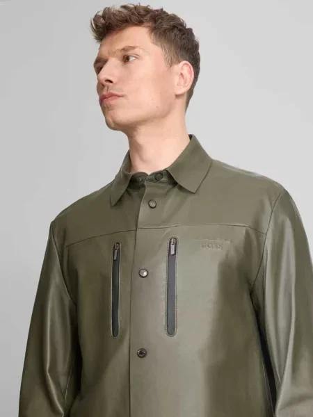 Krój regular fit kurtka skórzana z prawdziwej skóry jagnięcej model LH_PS ST Porsche x BOSS Boss Green zielona