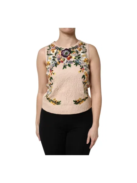 Haftowany top Dolce And Gabbana beżowy