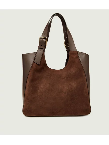 Furla Geantă shopper Furla Dora L | zamsz cu adaos de piele maro