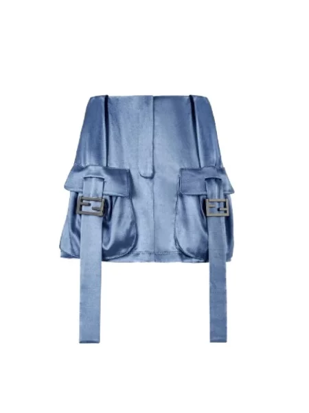 Satynowa mała mały spódnica mini Fendi niebieska