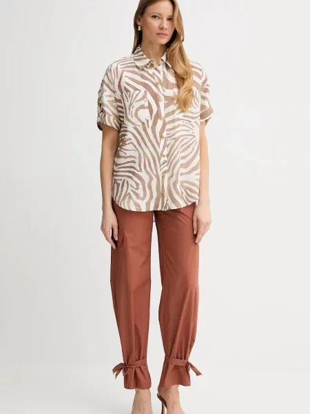 Marciano Guess spodnie PAT pomarańczowy proste high waist brązowe