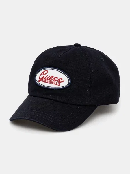 Шапка с козирка Guess Originals дамска с апликация тъмносиньо