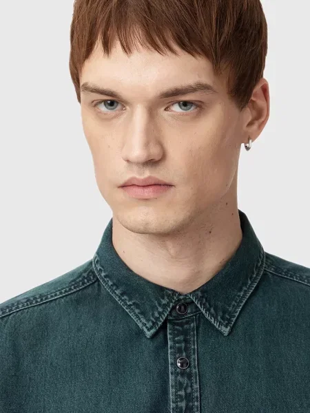 Джинсова сорочка AllSaints GLEASON LS SHIRT regular класичний комір сірий