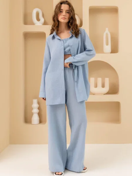 Лляні Штани палаццо Seventeen блакитний