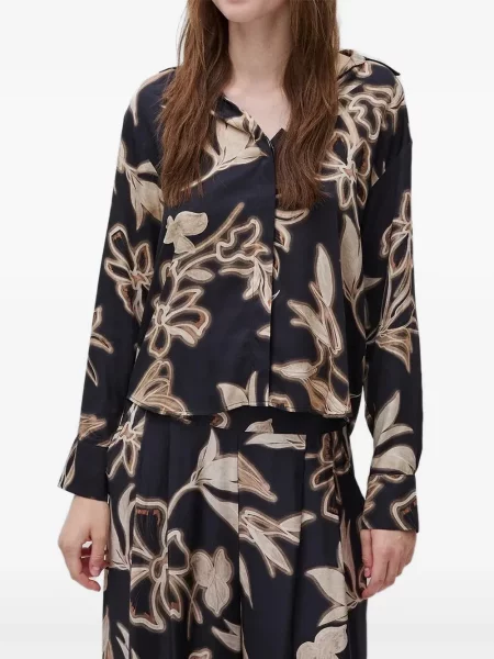 Lung cămașă Benetton cu model floral cu imagine negru